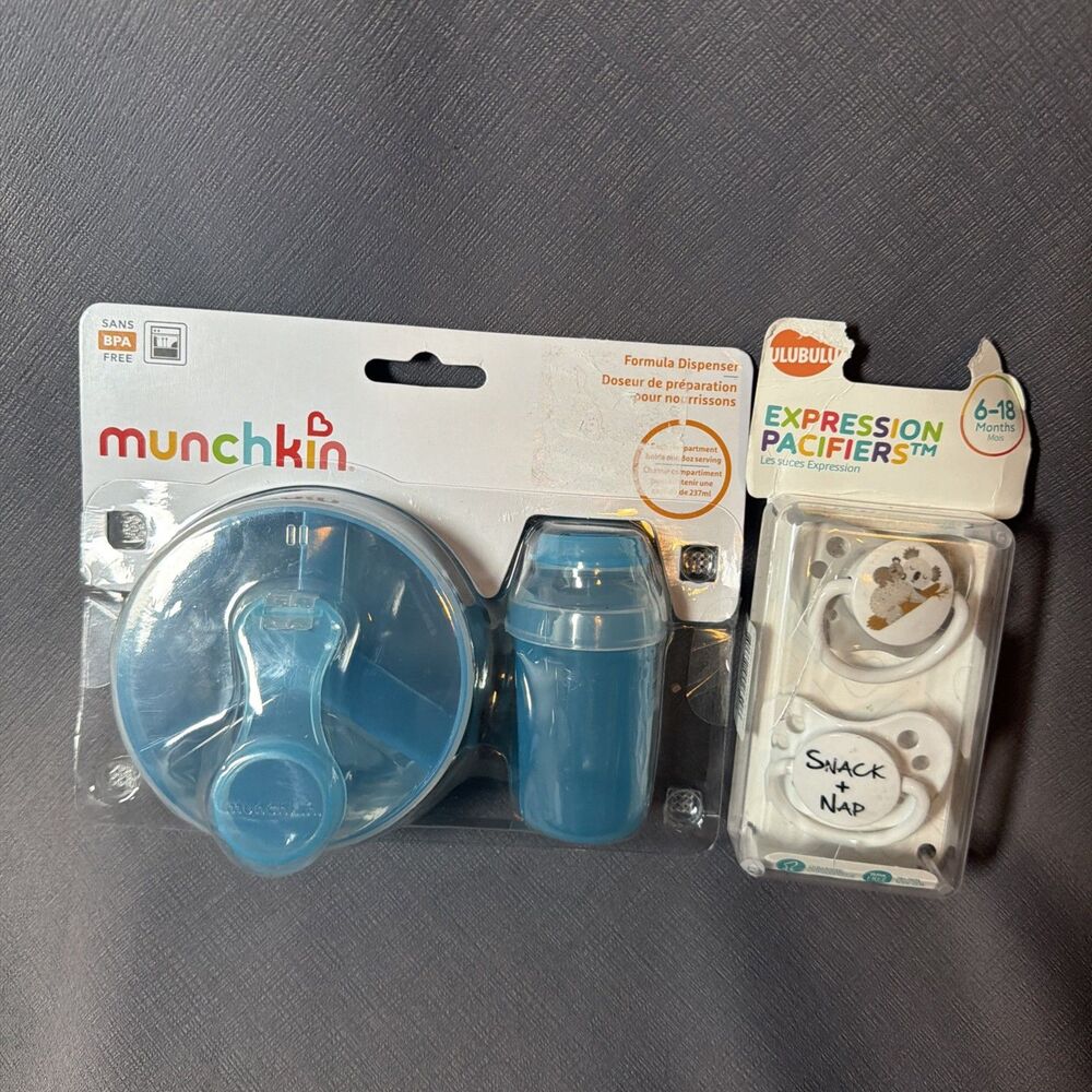 Munchkin Formula Dispenser Combo Pack, 2 Ct Blue and pacifiers 6-18 months -G